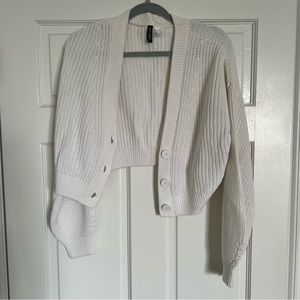 White Cropped Knit Cardigan
